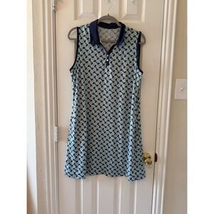 Sleeveless Geometric Print Golf Tennis Polo Shirt Dress Blue Navy Green